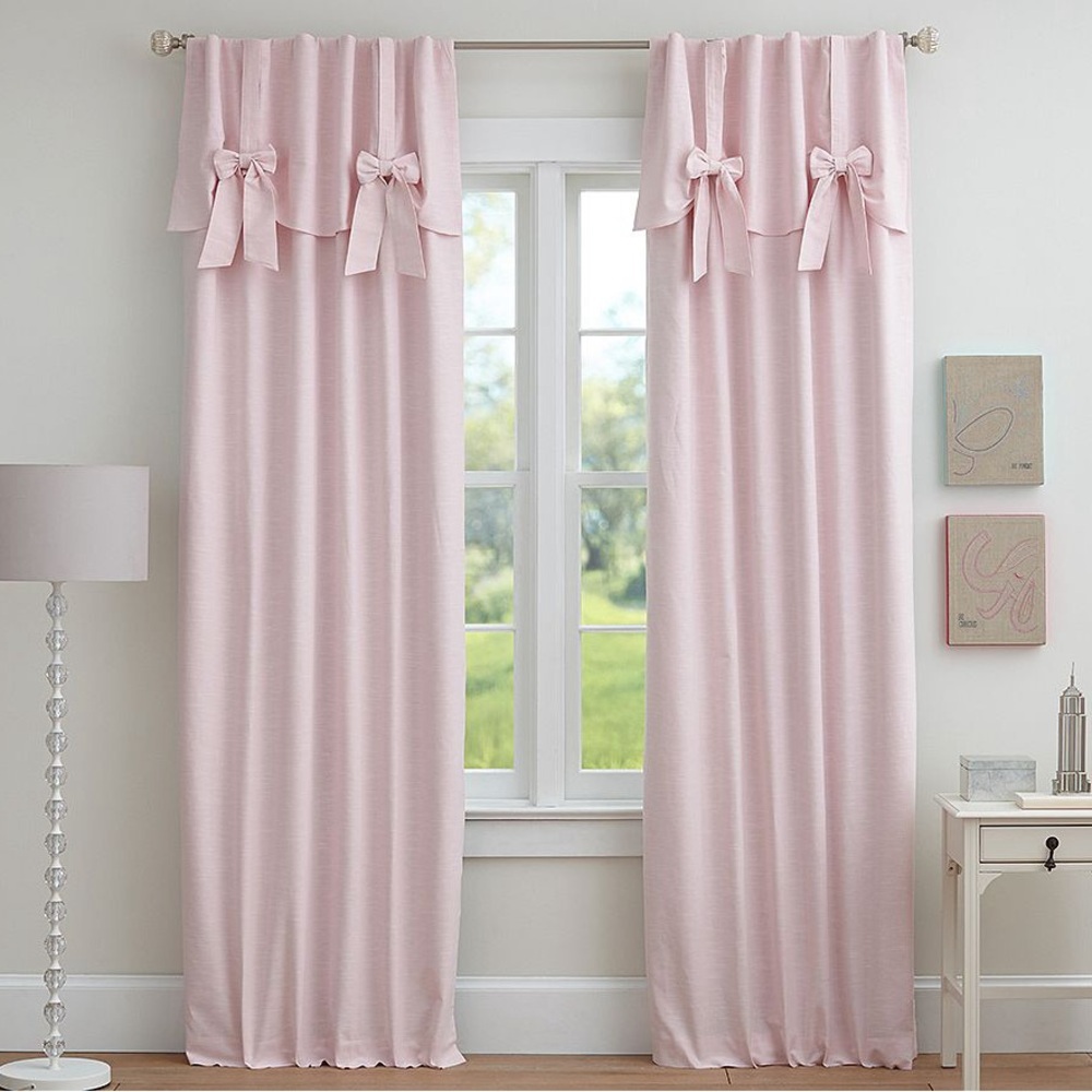 Pottery Barn Evelyn Linen-Blend Bow Valance Blackout Panel Curtains 44"Wx63"L
